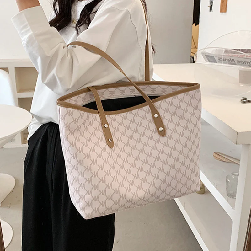 

Женская вместительная сумка, женская модная сумка через плечо с принтом, Женская Повседневная Портативная Сумка-тоут для покупок с простым ...