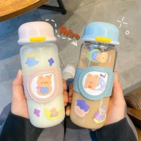 cute cartoon transparent glass water bottle creative anti scalding cup cover glass tea cups large capacity sport drinking bottle