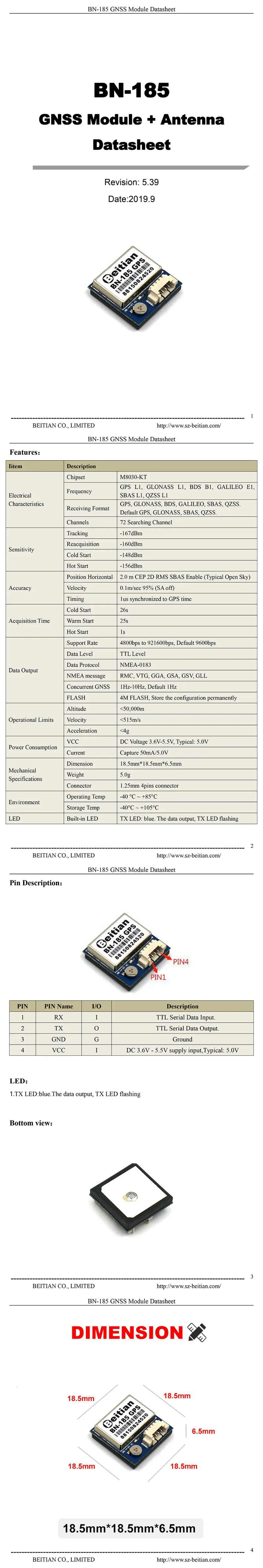BEITIAN, 3,6 V-5,5 V ttl уровень, GNSS модуль, gps ГЛОНАСС двойной gps модуль, встроенный флэш, BN-185