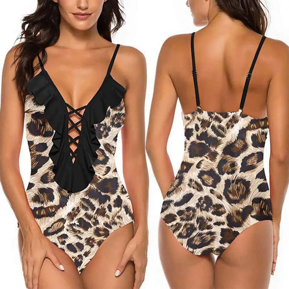 Большие размеры 2020 пикантный слитный купальник с глубоким V образным вырезом