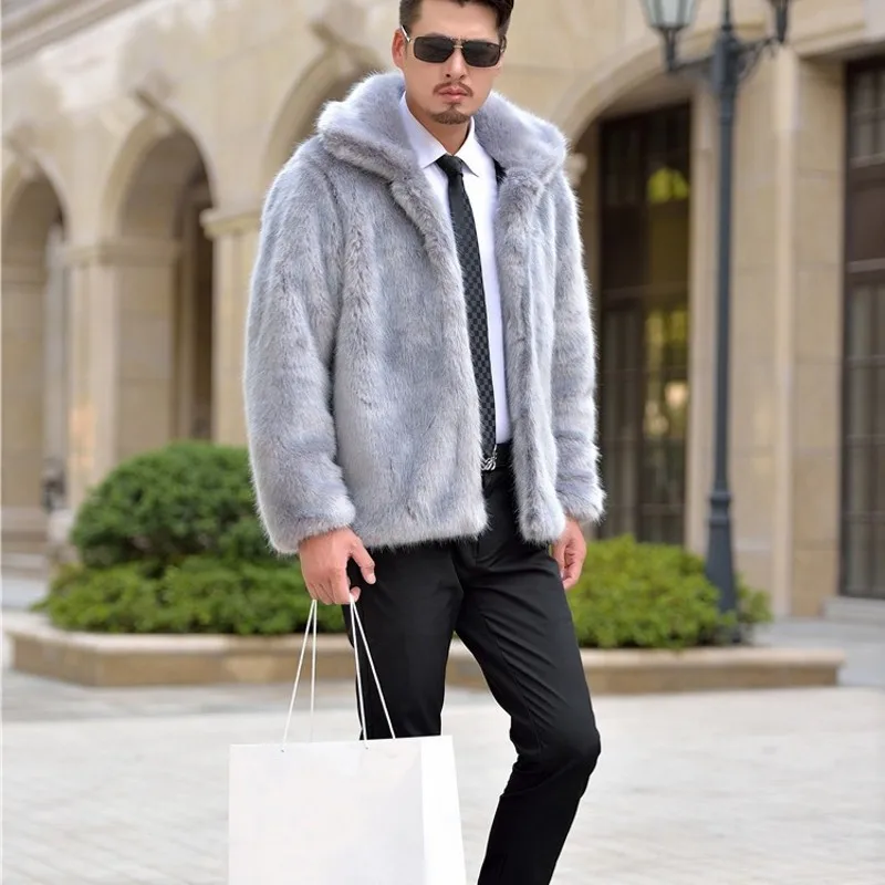 

Warm Winter Men's High Quality Fur Coats Male Warm Large Size 4XL Black Faux Fox Fur Casual Short Jackets Overcoats Homme Casaco