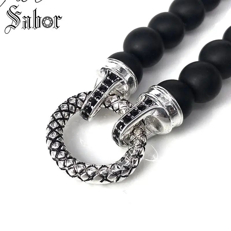 Черные обсидиановые матовые бусины с круглым застежкой ленточная цепочка