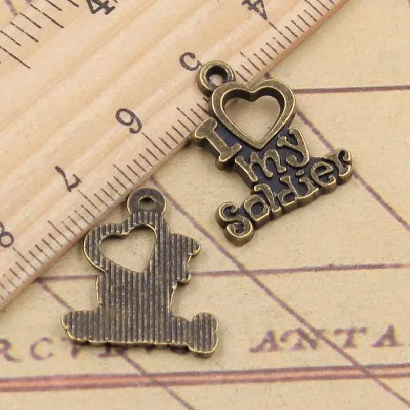 20 шт. Подвески I Love My Soldier 20x17 мм тибетские бронзовые Серебристые антикварные