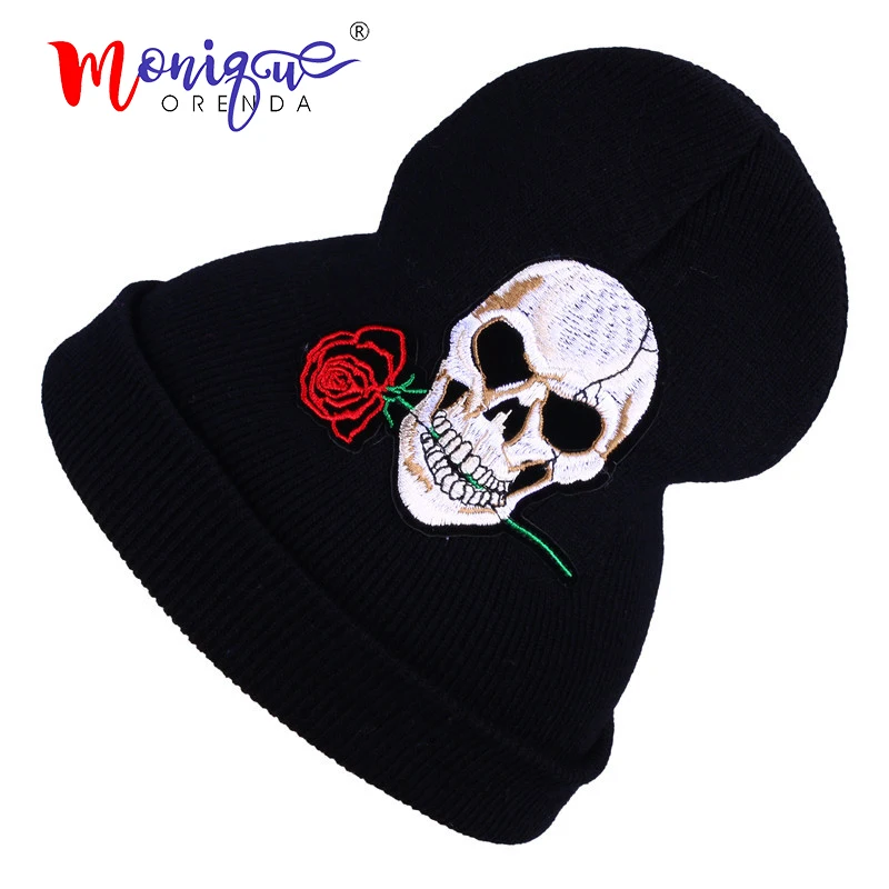 Новое модное платье с цветочным принтом с вышивкой вязаные skullies для мужчин и женщин, с героями мультфильмов, повседневная одежда, шапка зимняя теплая обувь для детей; мягкая хлопковая кепка головные уборы skullies
