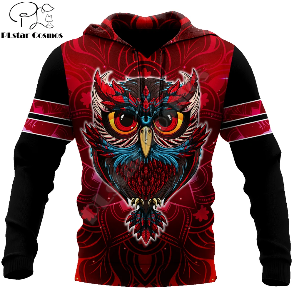 

Brand Fashion Red Hoodies Animal Owl Tattoo 3D All Over Printed Mens Hooded Sweatshirt Unisex Zip Pullover Casual Jacket DW0206