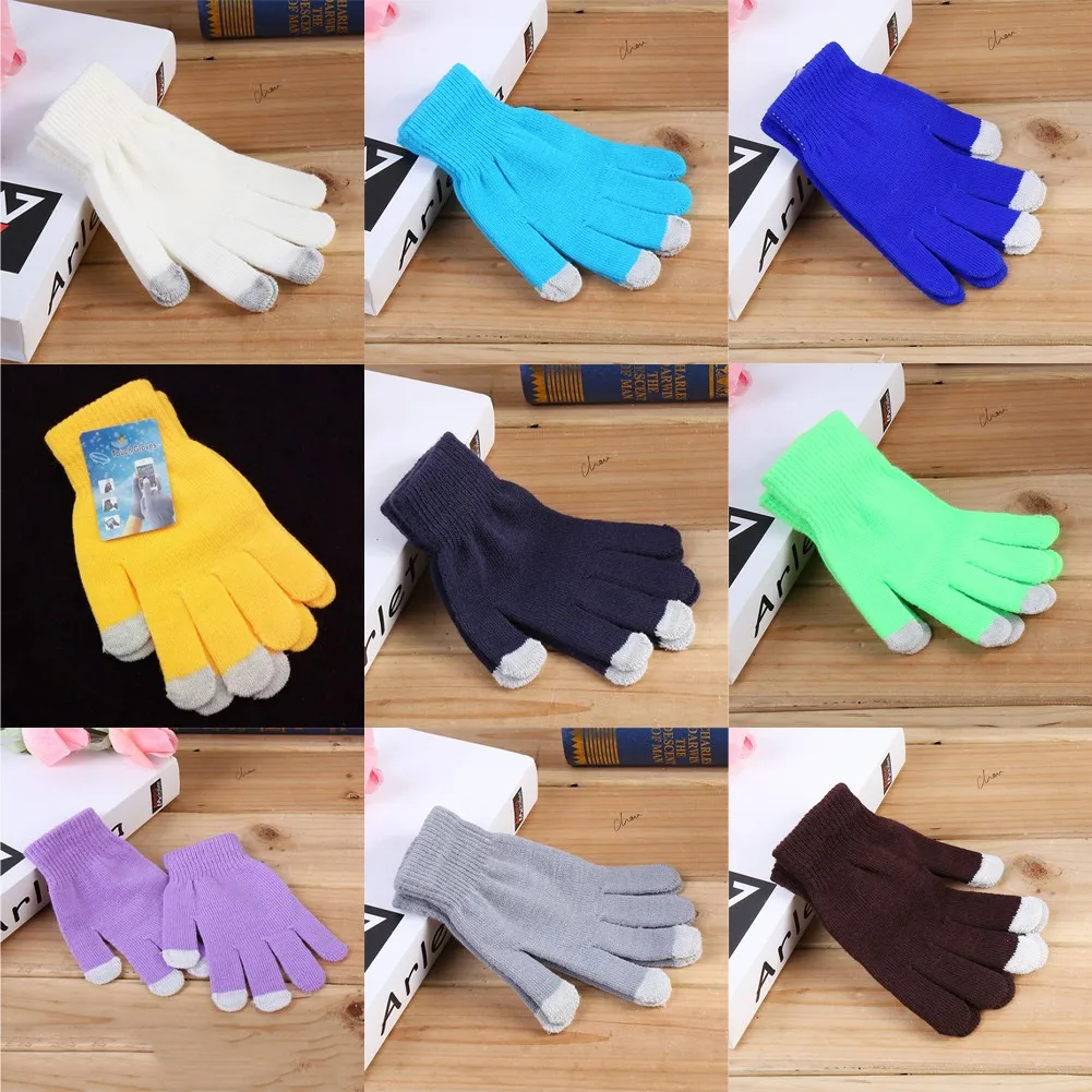 Зимние теплые перчатки для сенсорного экрана вязаные с закрытыми пальцами