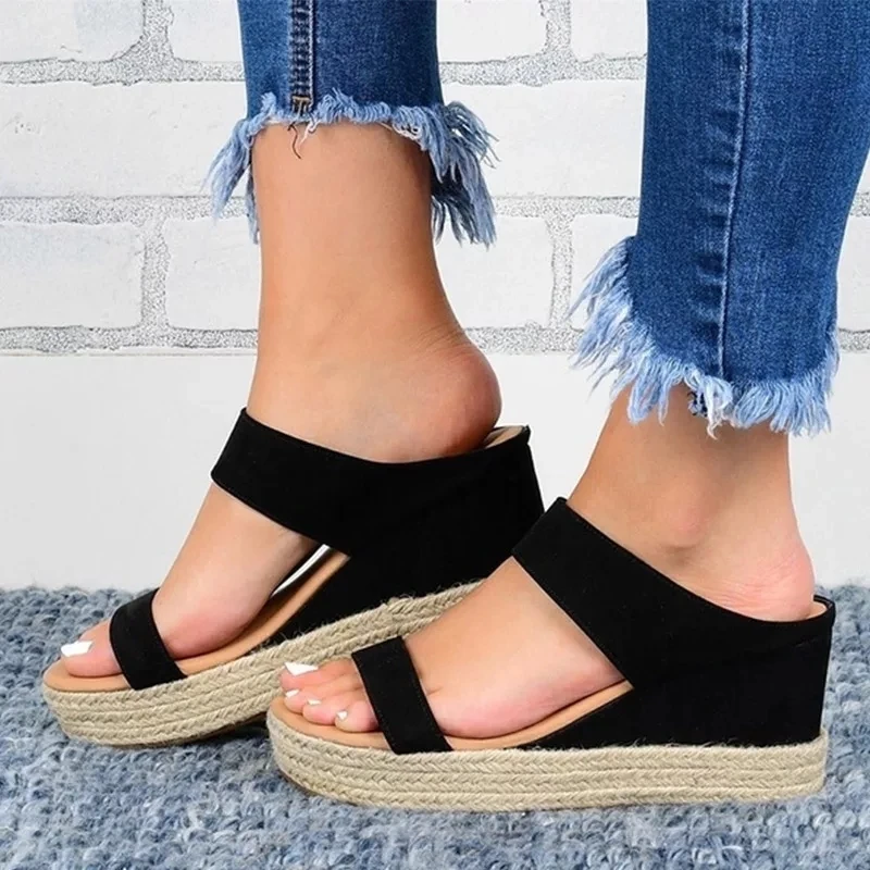 

Women's Sandals Heightening Shoes 2021 Summer New Solid Color Slope with Open Toe Sandals Casual Beach Shoes Zapatos De Mujer