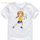 Футболка для мальчиков, модные детские футболки с мультипликационным теннисным плеером, белая одежда, футболки, топы для девочек, рубашки, детская одежда