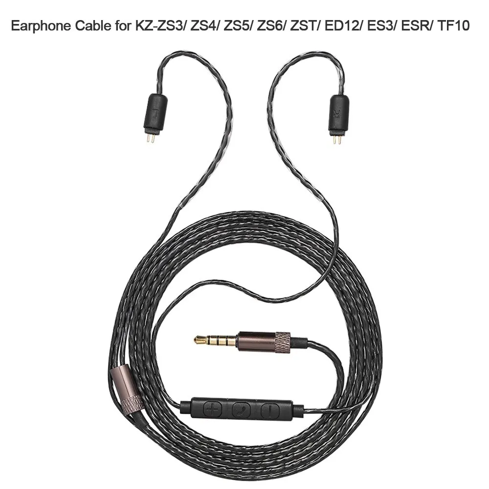 2 pin 0.75mm to 3.5mm Earphone Replacement Earbuds Exchange Cable w/ 3 Remote Buttons Gold Plated Straight Plug