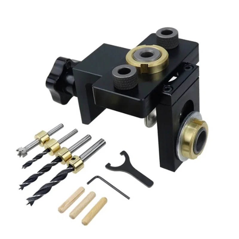 

Wood Doweling Jig Pocket Hole Drilling Locator Jig Kit With 6/8/10Mm Drill Bit Vertical Drill Guide Hole Puncher Tools
