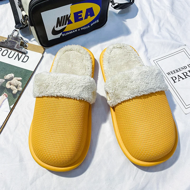 

2020 Fashion Autumn Winter Women Cotton House Slippers Warterproof Non-slip With Fur Warm Black Pink Cozy Flats Female Slides