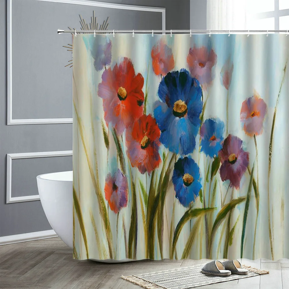

Flowers Shower Curtains Peony Butterfly Chinese Style Waterproof Bath Curtain Home Decoration For Bathroom WIth Hooks Fabric Set