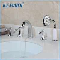 kemaidi waterfall spout 5 pcs bathtub faucet chrome finished mixer taps para bathroom shower faucet w handshower solid brass
