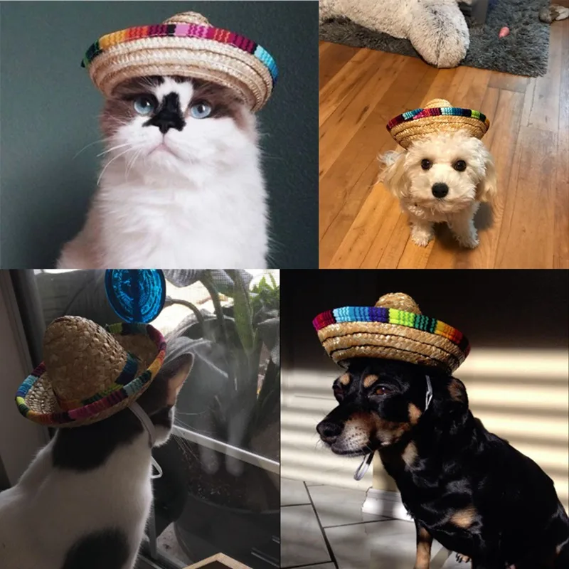 

Colorful Pet Straw Hat Dog Cat Adjustable Sun Hat Handmade Summer Hat Suitable For Small Cats And Dogs