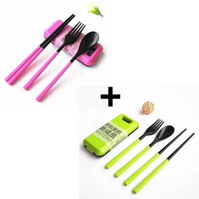 Pink and Green Посуда для влюбленных, складные палочки для еды, ложки, вилки, столовые приборы, коробка для дома, путешествий, детей, школы, кухонные принадлежности C1006 b - Цвет: Pink and Green