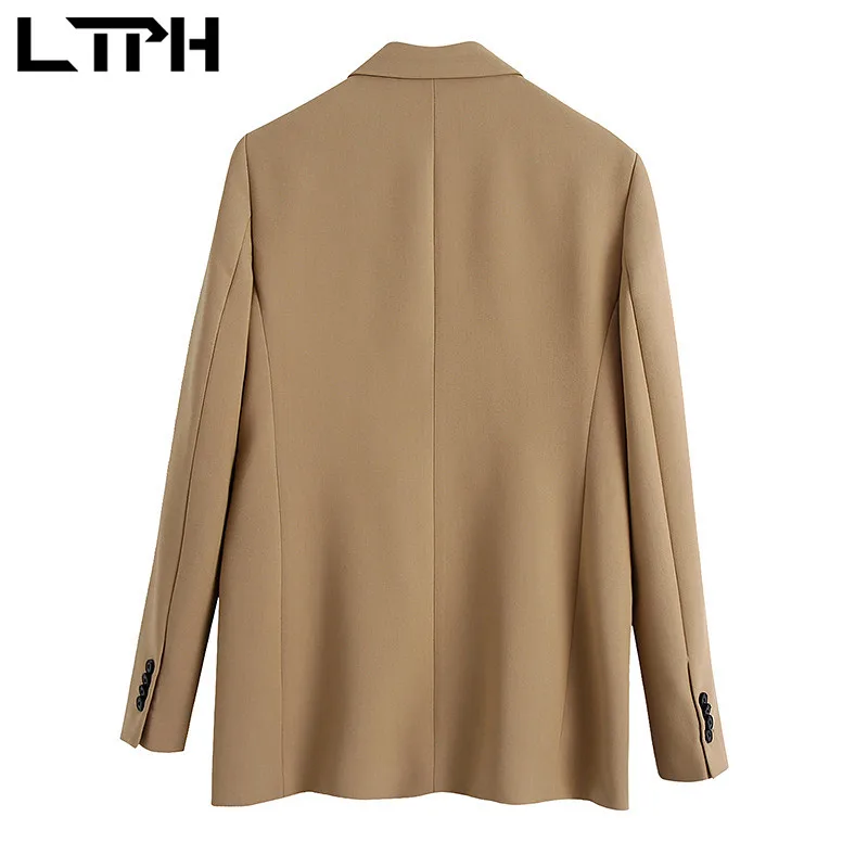 LTPH camel-Chaqueta vintage de doble botonadura para mujer, trajes de negocios informales, conjunto de 2 piezas, conjuntos de pantalones de cintura alta, primavera 2021