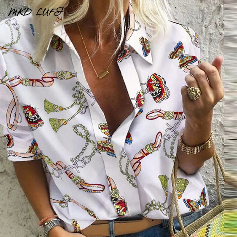 Женский шарф с принтом длинный рукав Повседневная рубашка блузка для офиса