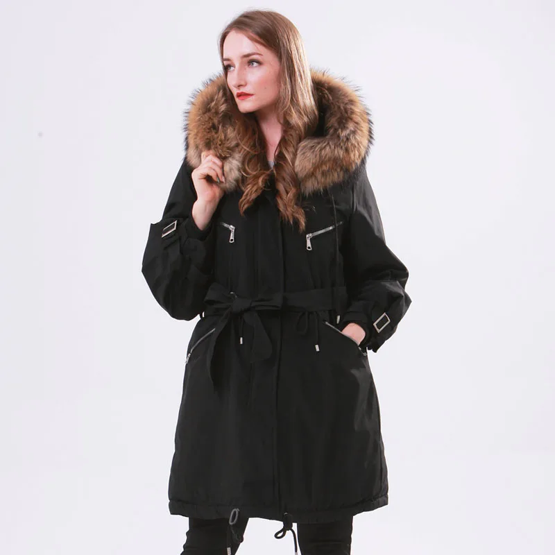 Зимняя куртка пальто для женщин брендовые парки 100% большой натуральный мех енота