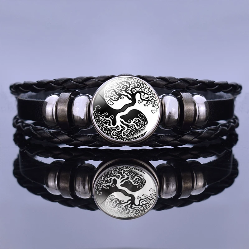 Кожаные браслеты Yin Yang Tai Chi веревка Черная Плетеная Кнопка женский браслет
