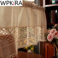 american country linen beige crochet half curtain for kitchen cabinet coffee drapes small window rod pocket short curtain ad656h