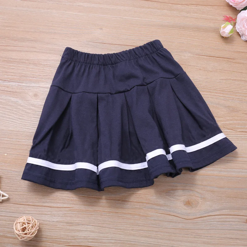 

2021 Summer New Girl Suit Kids Children's College Style Short-sleeved White T-shirt + Pleated Skirt Pants Two-piece Sets GT26