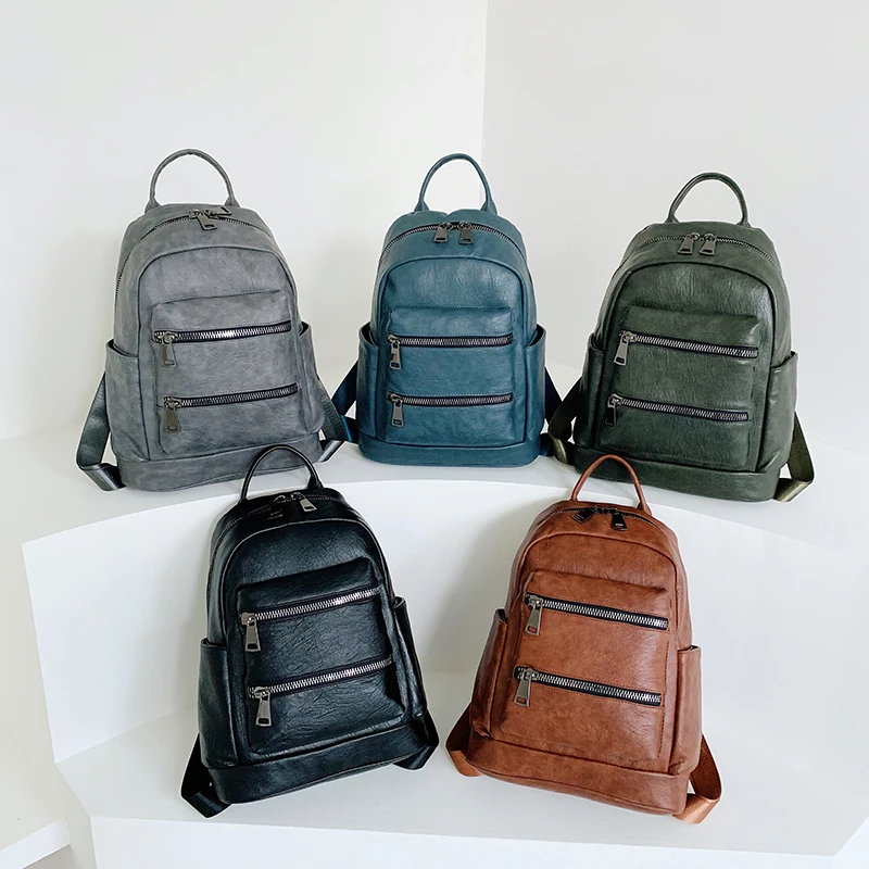 Double Zipper Pu Leather Women Backpack Multifunction Travel Rucksack Female Anti-theft Shoulder Bag Mochila Gris Mujer | Багаж и сумки