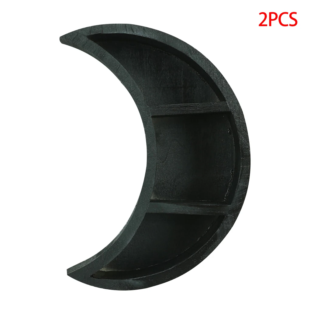 

2 Pieces Wooden Moon Shaped Storage Shelf Wall Mounted Hanging Rack Living Room Kitchen Home Decor, Large Moon