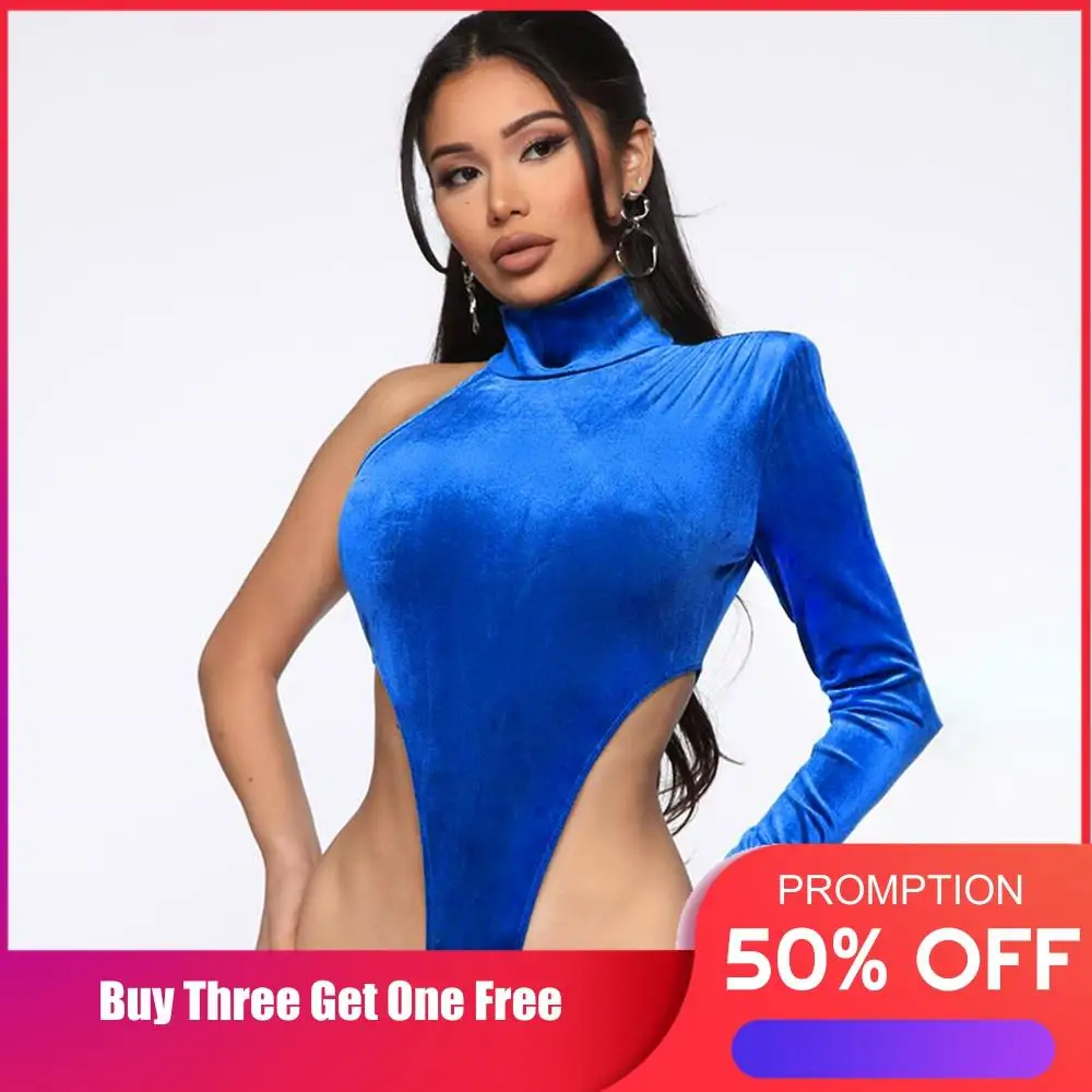 Трехцветный бархатный боди с градиентом на одно плечо длинным рукавом