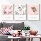 Настенный постер с розовыми романтическими цветами в скандинавском стиле, холст с художественными принтами, картины для домашнего декора, для гостиной, спальни