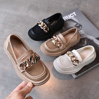 kids hollow leather shoes 2021 summer new children one step princess shoes student shoes fashion flats all match metal hot