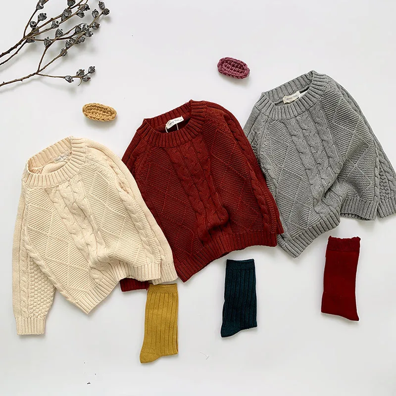

New 2020 Autumn Kids Boys Girls Long Sleeve Knit Hemp Flowers Sweater Winter Baby Kids Boys Girls Pullover Sweaters