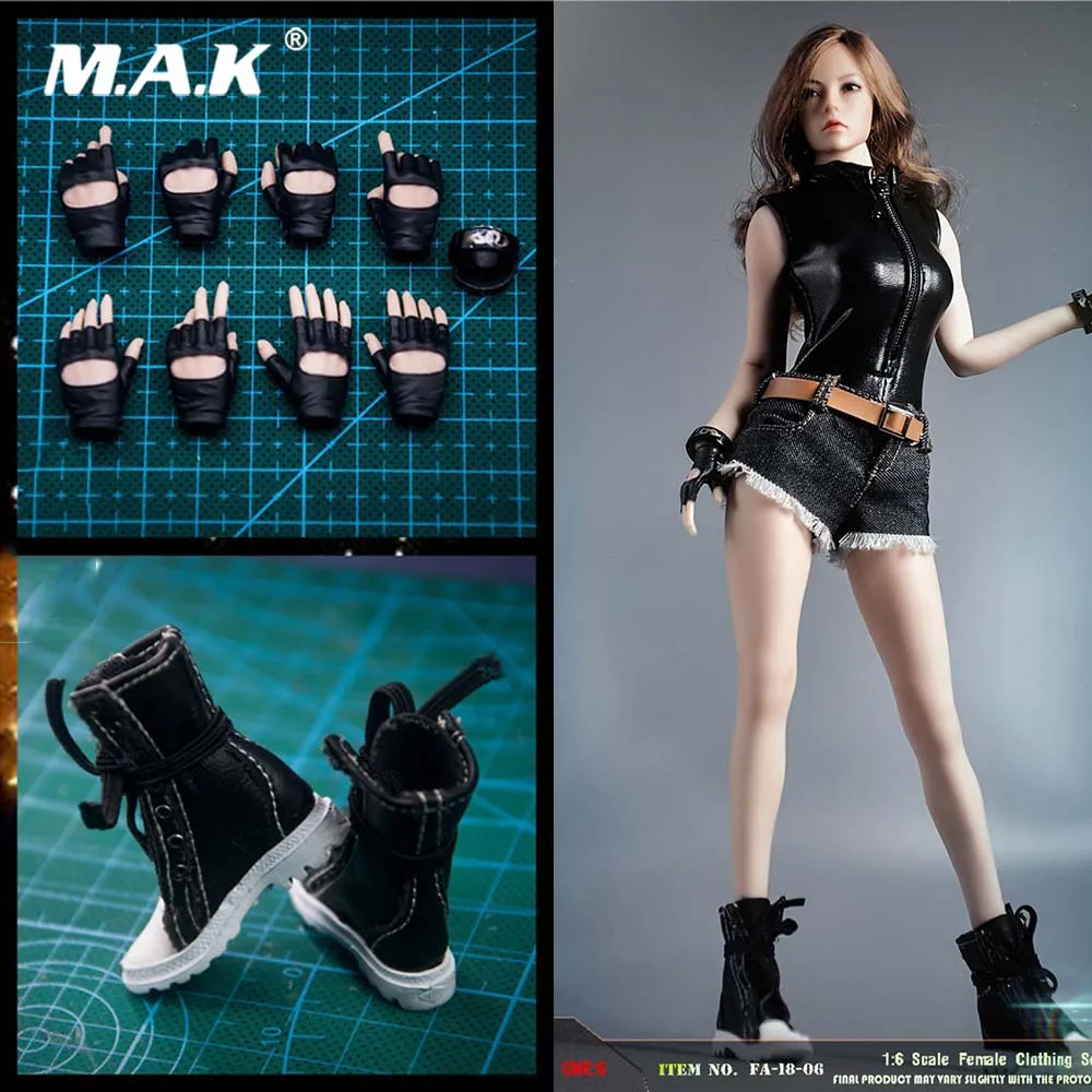 1/6 FA 18 06 женской фигуры одежда черные кожаные кромки костюм пальто и джинсовые