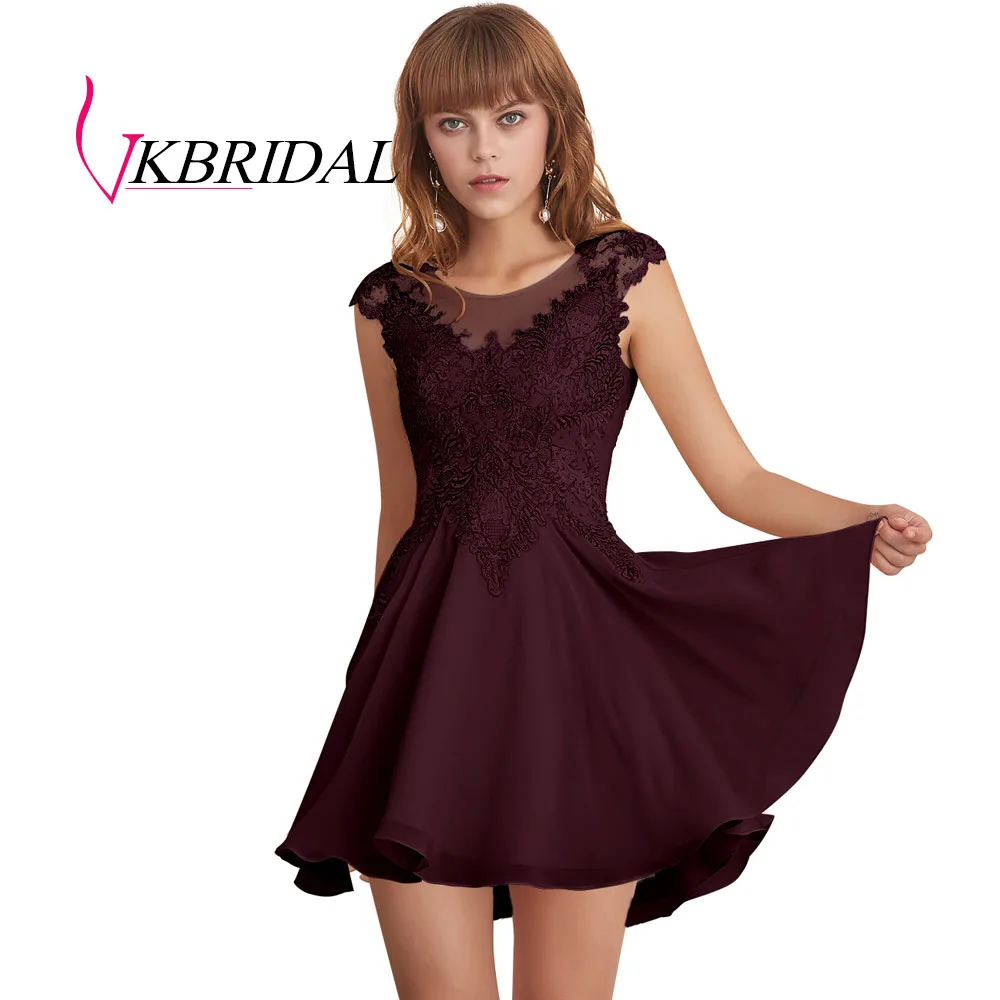 grape VKBRIDAL Выпускные платья шампанского шифон аппликации бисером вечернее короткое платье для выпускного вечера - Цвет: grape