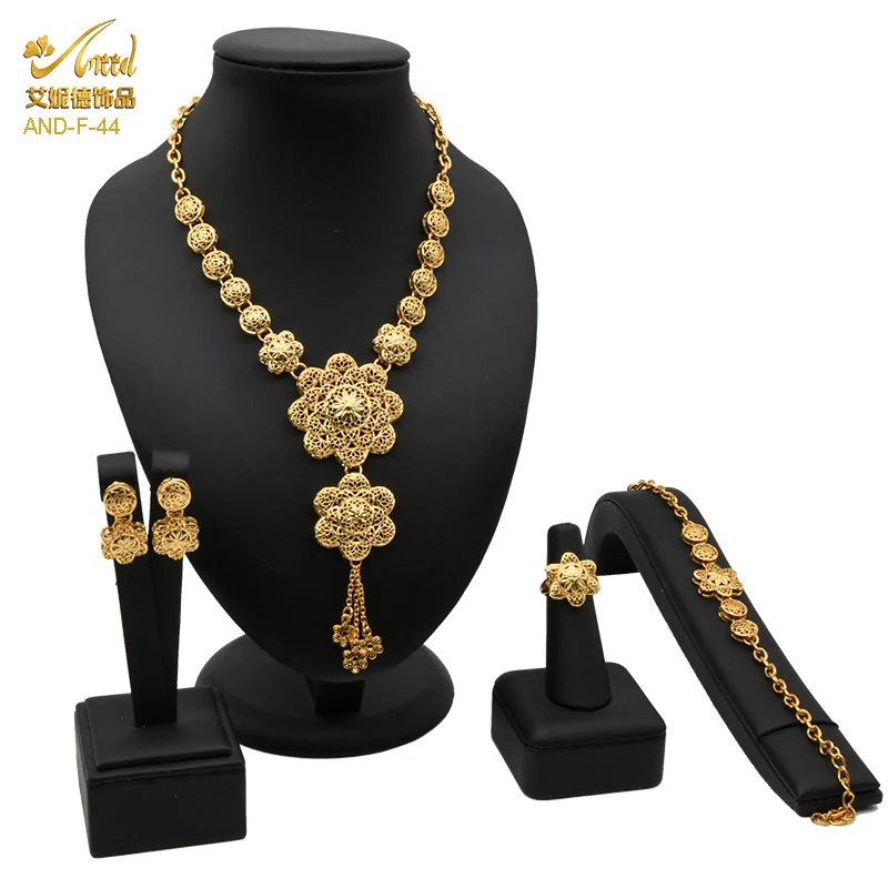 

ANIID Dubai Jewelry Set For Women 24k Gold Plated African Bridal Nigerian Necklace Earrings Ethiopian Wedding Jewelery Gift