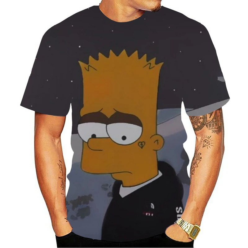 

3D Anime Cartoon Simpson Boy Print Men's Summer T-shirt Fashion Fun Casual Harajuku Round Neck Top Short Sleeve Shirt