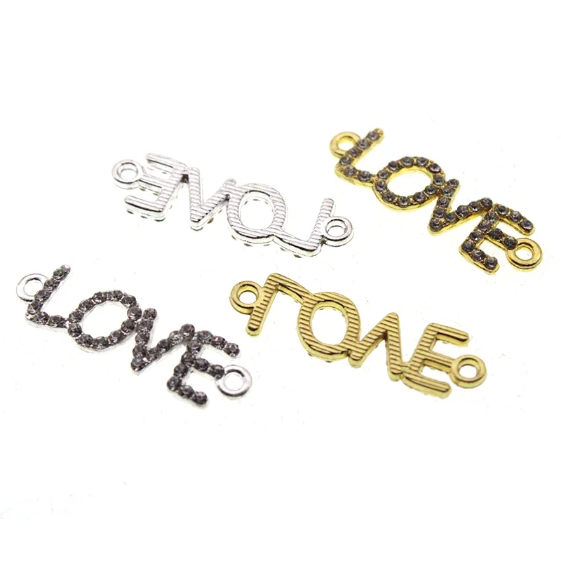 

10pcs/lot 37x10mm Gold Silver Color Love Letters Connectors Charms Spacer for Jewelry Making fit Bracelet Necklace DIY Handmade