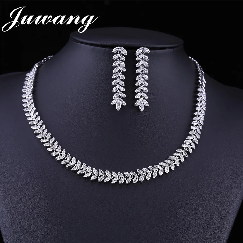 JS18120084 JUWANG кристалл круглые серьги ожерелье набор Bisuteria Свадебные Ювелирные наборы Серебряные стразы Acero inoxible Joyeria Mujer - Окраска металла: JS18120084