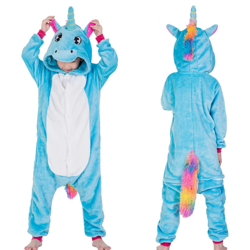 Blue CaiWei 21 NEW кигуруми дети мальчики девочки с капюшоном животных единорог стежка пижамы зима мягкий пижамы комбинезон дети панда пегас пижамы милый пижама кигуруми для девочки мальчика единорога домашняя одежда - Цвет: Blue CaiWei