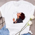 2021 Новая красивая женщина для курящих Повседневная футболка с принтом Harajuku Streetwear Футболка женская женская футболка одежда с круглым вырезом Топы Футболка