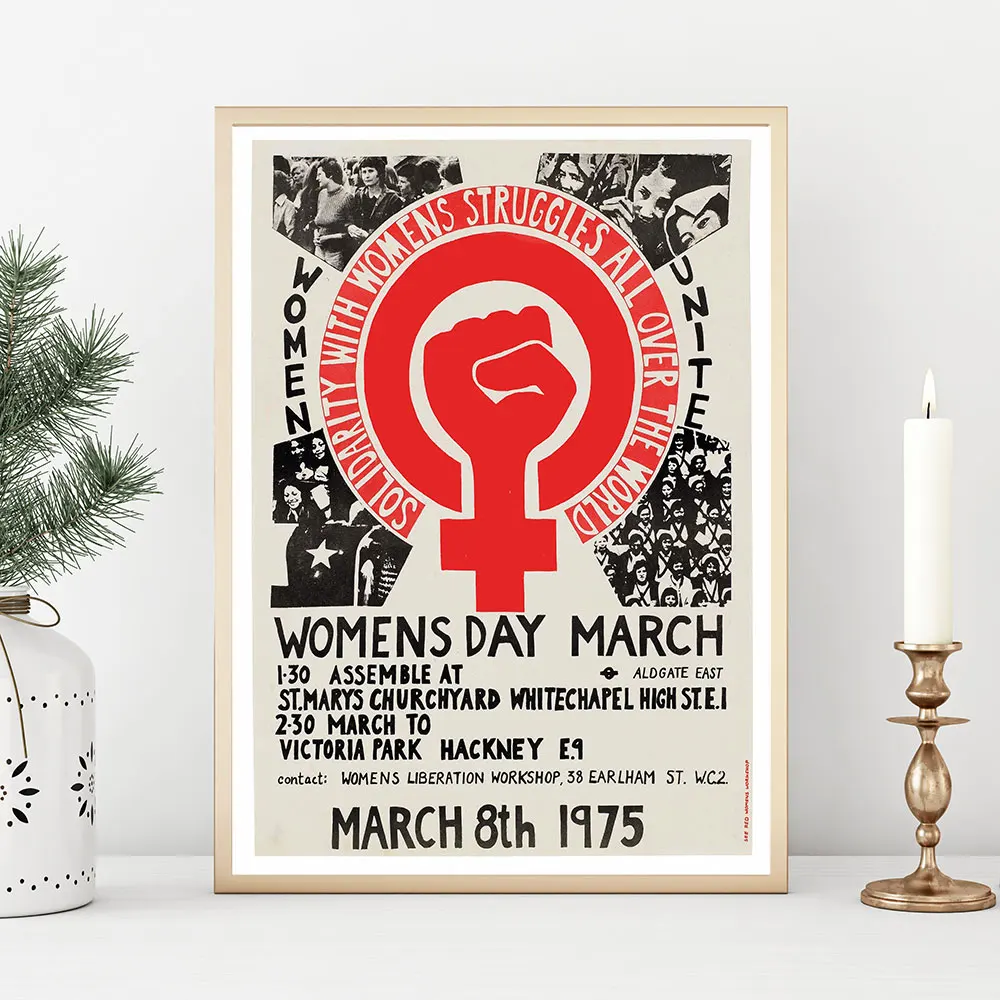 

Womens Day March 1975 Poster Vintage Neutral Art Print Mid Century Canvas Painting Quote Modern Wall Picture Bedroom Home Decor