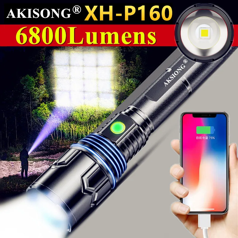 

Мощный масштабируемый светодиодный фонарик XHP160 16 ядер, уличный охотничий фонарь с USB-зарядкой, высокомощный тактический фонарь для самообо...