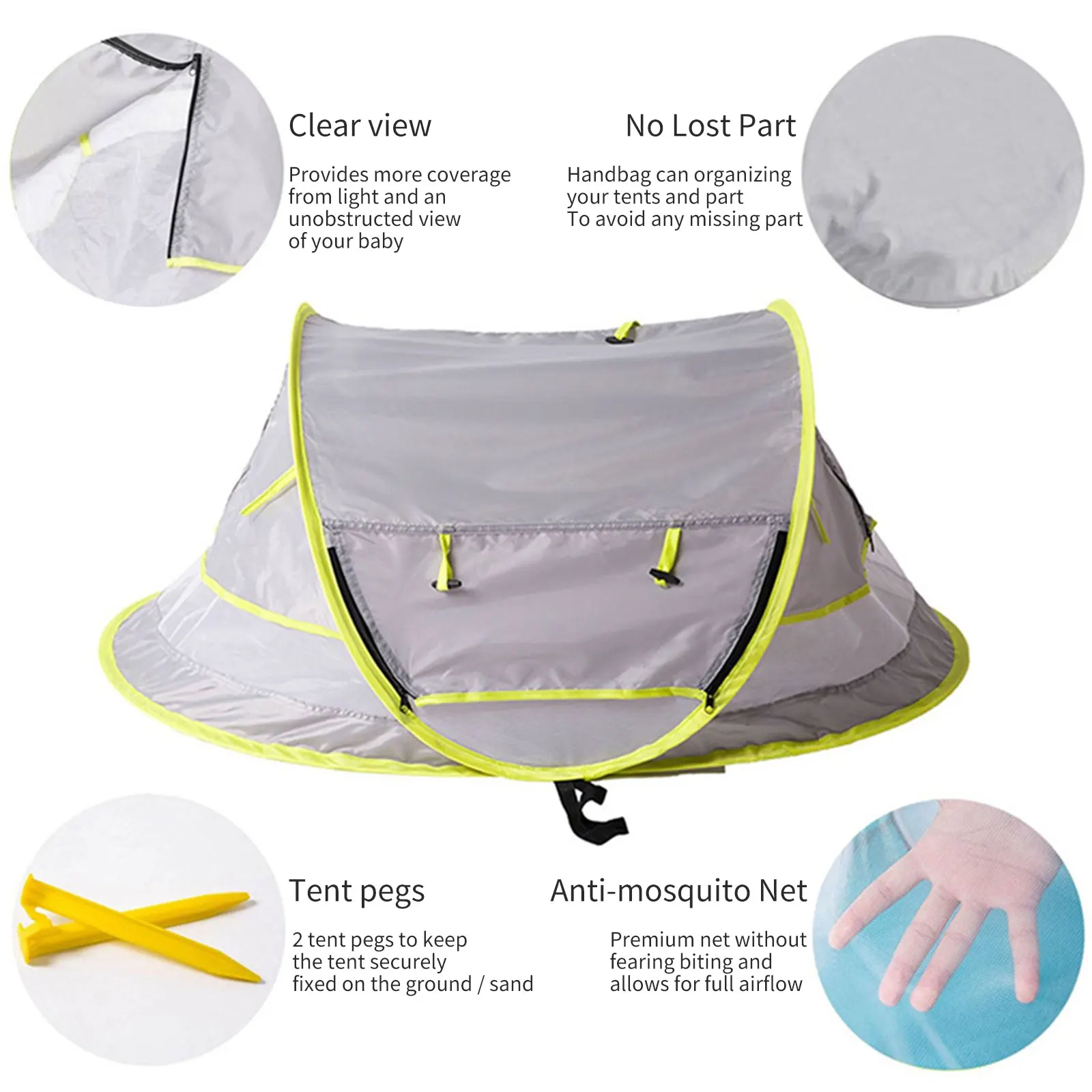

Baby Beach Tent-Portable Baby Travel Tent Infant Sun Shelters Enhanced Ventilation Folding Travel BedMosquito Net Beach Umbr
