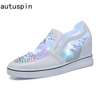 autuspin breathable mesh shoes for women high quality pu leather increased internal pumps ladies slip on fashion platform heels