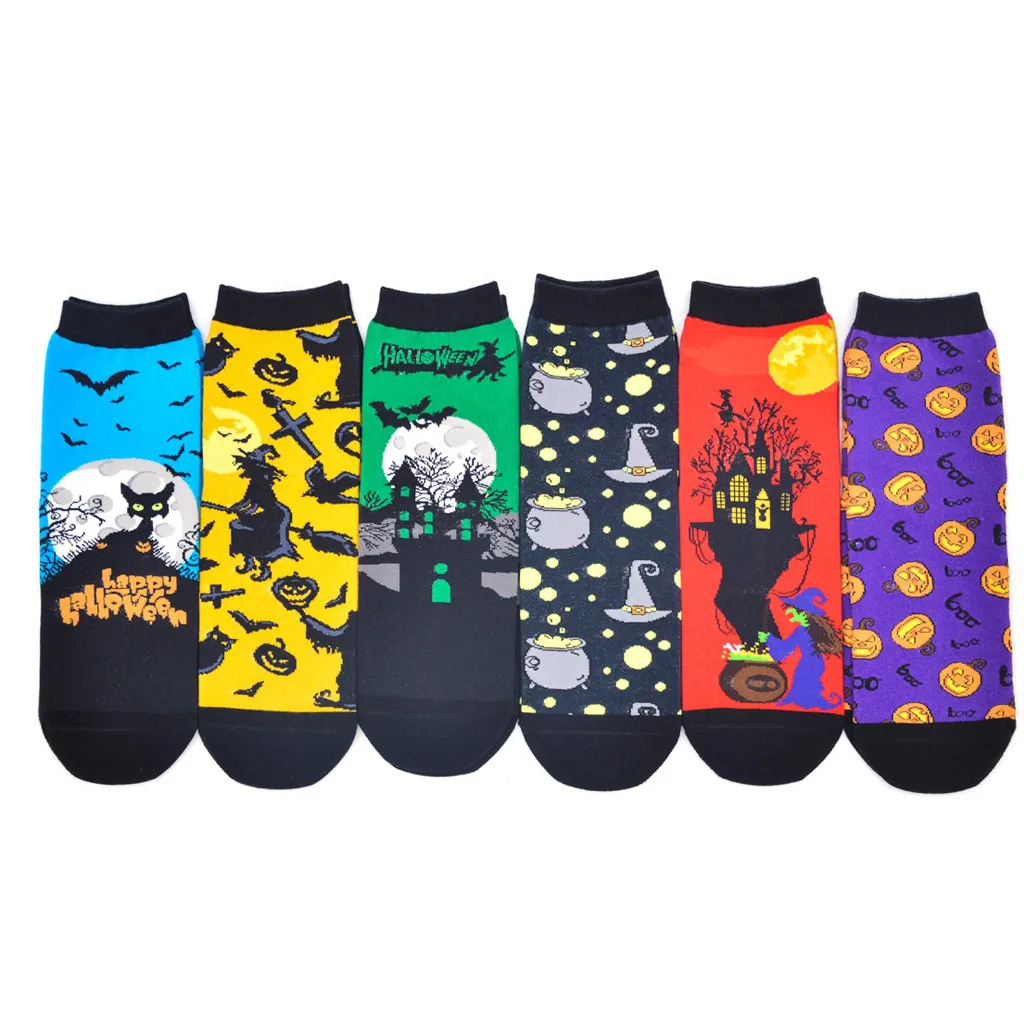 Носки до колена с рисунком летучих мышей тыквы хлопковые Смешные для
