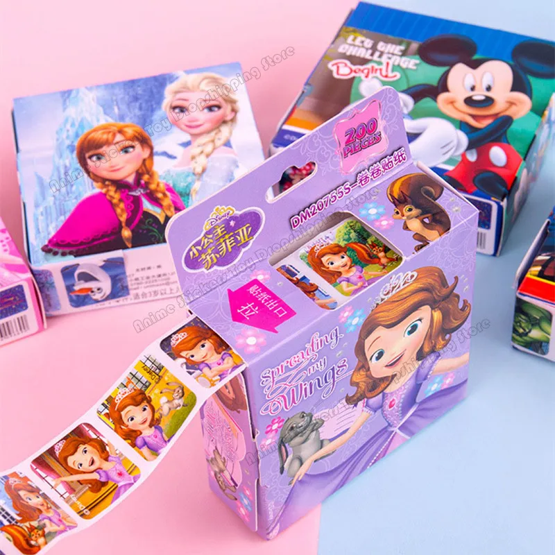 Pegatinas de dibujos animados de Disney, Elsa, Anna, Princesa Sof&iacute;a, Mickey, extra&iacute;bles, juguetes, 200 hojas en caja-3