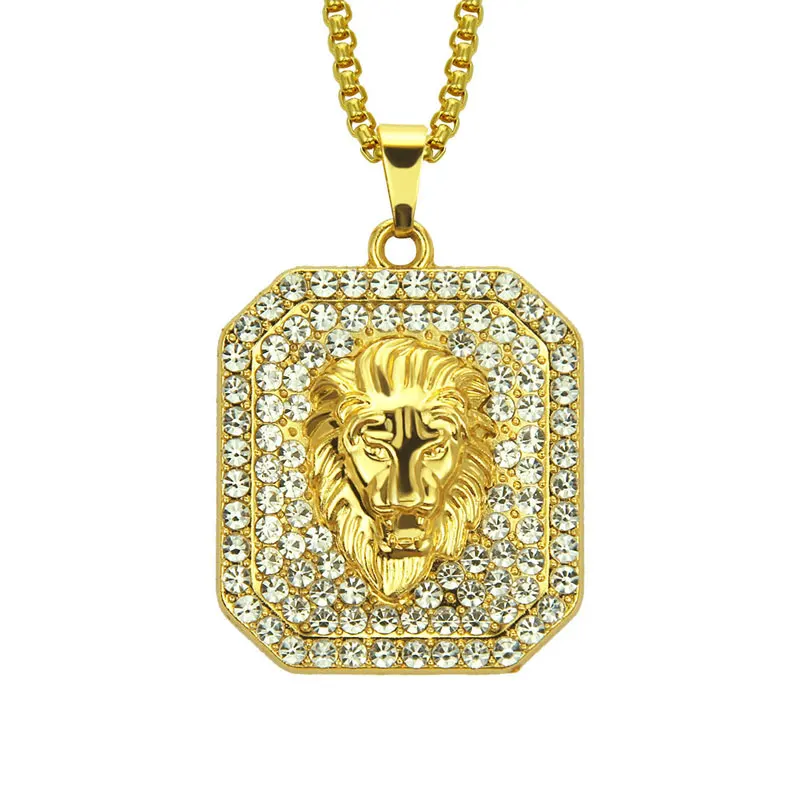 

Fashion Mens Hip Hop Iced Out Crystal Gold Plated Lion Head Pendant Necklaces With Chain Jewelry Gift