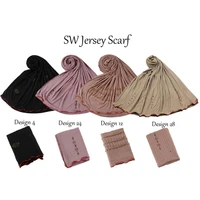 mix design roma lined color striped knitted scarf onetwo side redline jersey hijab long muslim islamic arab ladys turban wraps