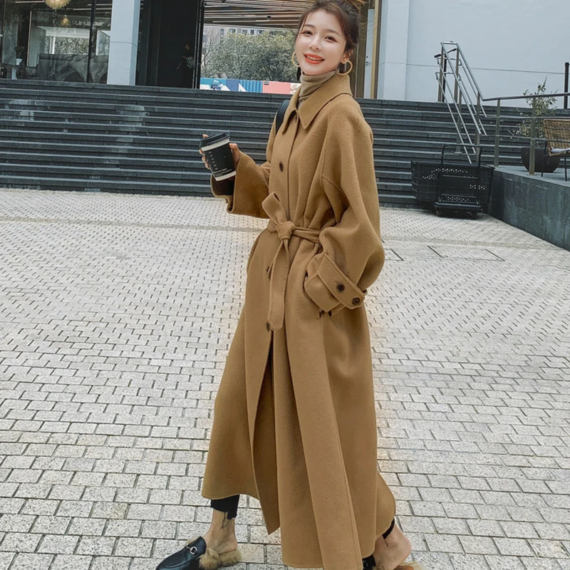 Женское зимнее высококачественное плотное шерстяное пальто средней длины