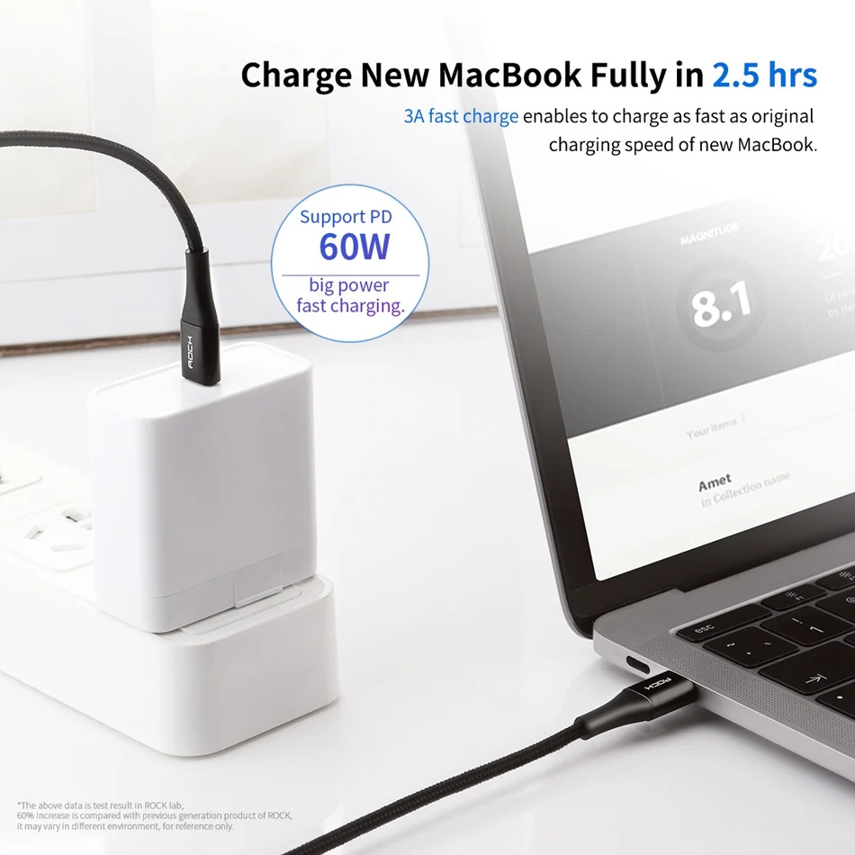 Кабель ROCK usb type C-type C для Macbook pro, кабель для зарядки данных type-c-USB C, кабель для мобильного телефона SAMSUNG, Xiaomi, HUAWEI
