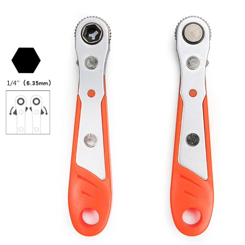 

Mini Magnetic Ratchet Wrench 1/4"(6.35mm) Hexagon Torx Bidirectional Control for Single/Double Head Screwdriver Tool P9JE